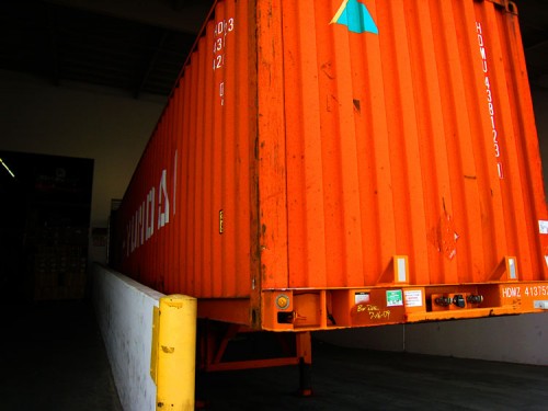 Fluorescent Orange Shipping Container